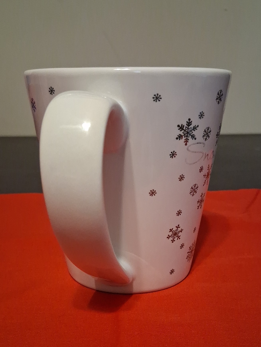 White Snowman Holiday Ceramic Mug — Snowflakes Are Kisses From Heaven Mug - Picture 8 of 13